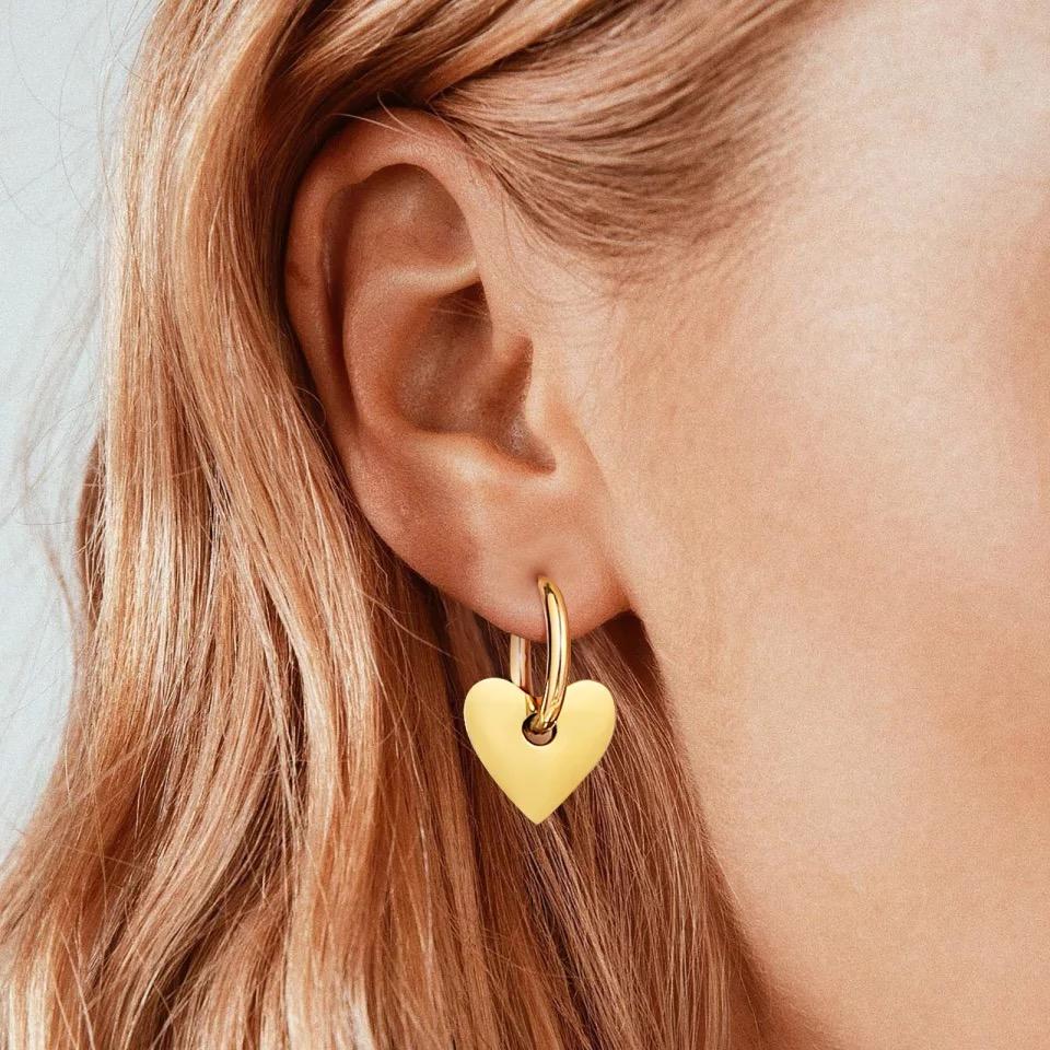 Gold Plated Heart Hoop Earrings - Tarnish Resistant & Hypoallergenic, 22mm Drop Bijou Her