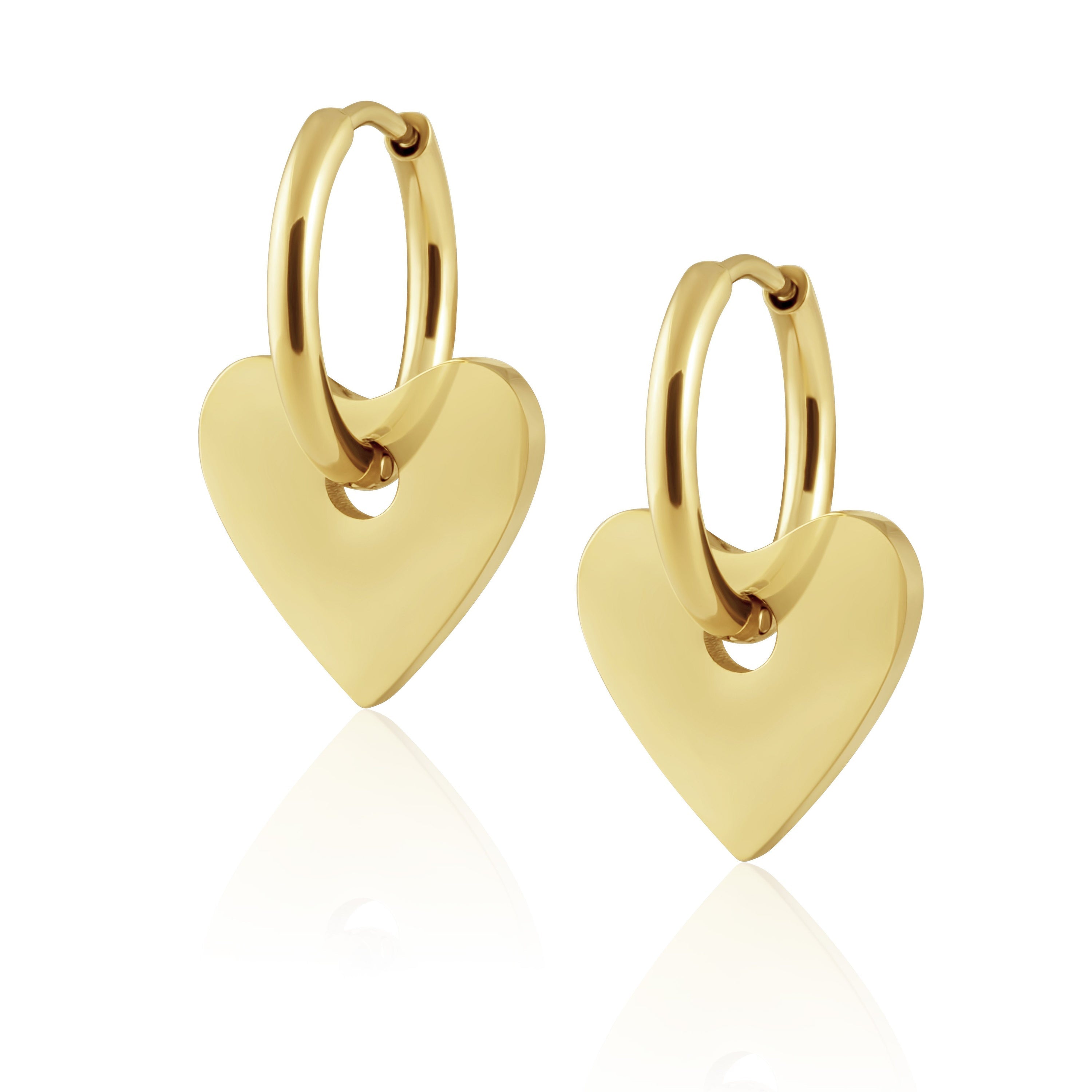 Gold Plated Heart Hoop Earrings - Tarnish Resistant & Hypoallergenic, 22mm Drop Bijou Her