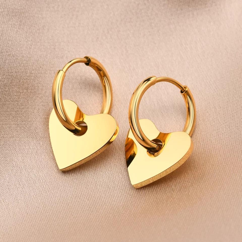 Gold Plated Heart Hoop Earrings - Tarnish Resistant & Hypoallergenic, 22mm Drop Bijou Her