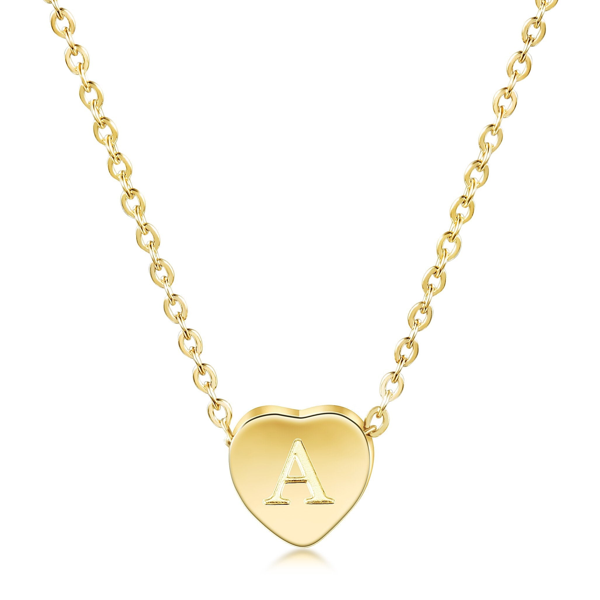 Gold Plated Heart Initial Necklace - Hypoallergenic & Non-Tarnishing Bijou Her