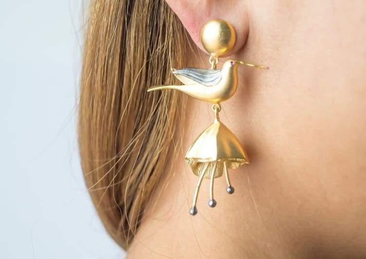 Gold Plated Hummingbird Earrings | Lightweight & Cute | Sustainable Jewelry Bijou Her