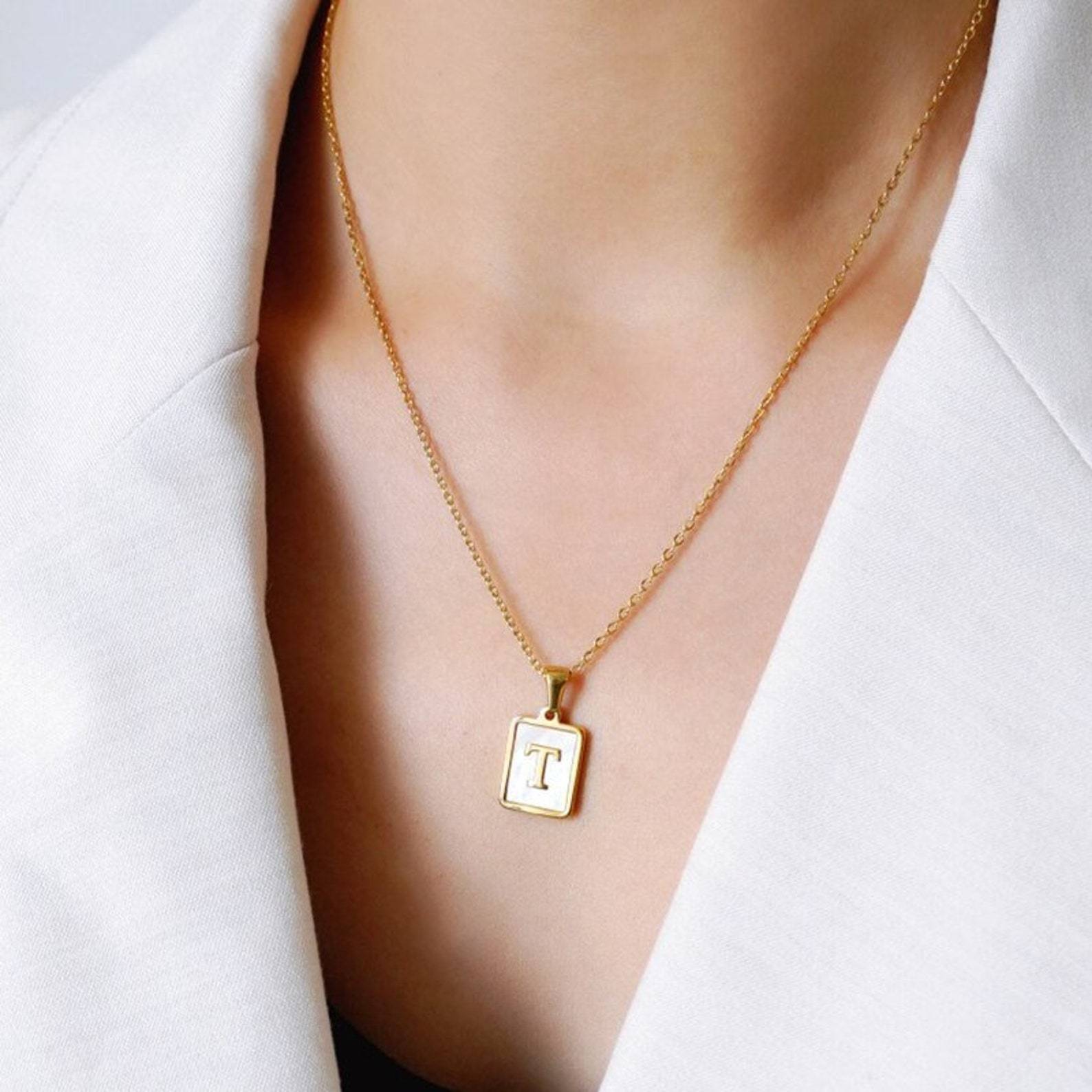 Gold Plated Mother of Pearl Pendant Necklace - Modern Accessory & Gift Idea Bijou Her