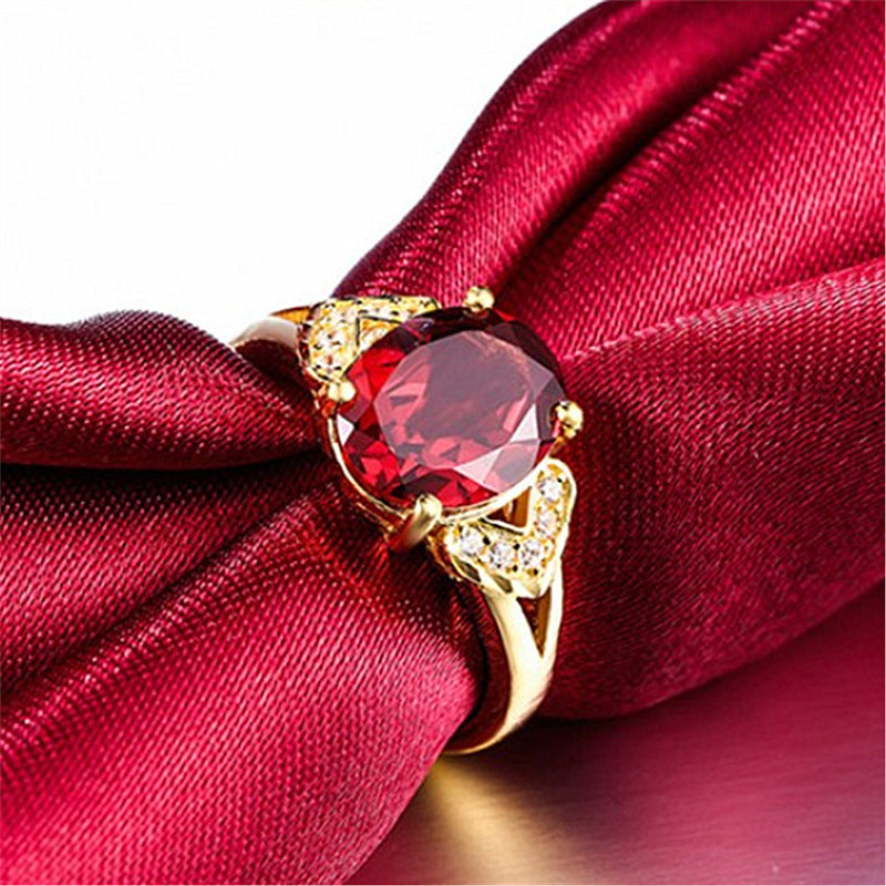 Gold Plated Ring Set With Garnet Adjustable Bijou Her