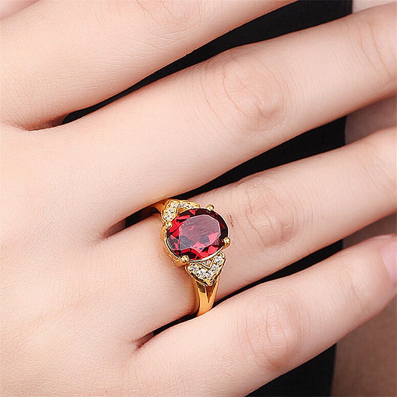 Gold Plated Ring Set With Garnet Adjustable Bijou Her