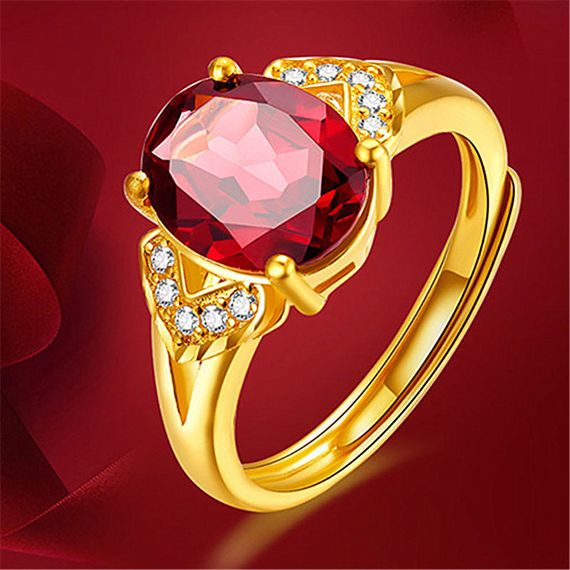 Gold Plated Ring Set With Garnet Adjustable Bijou Her