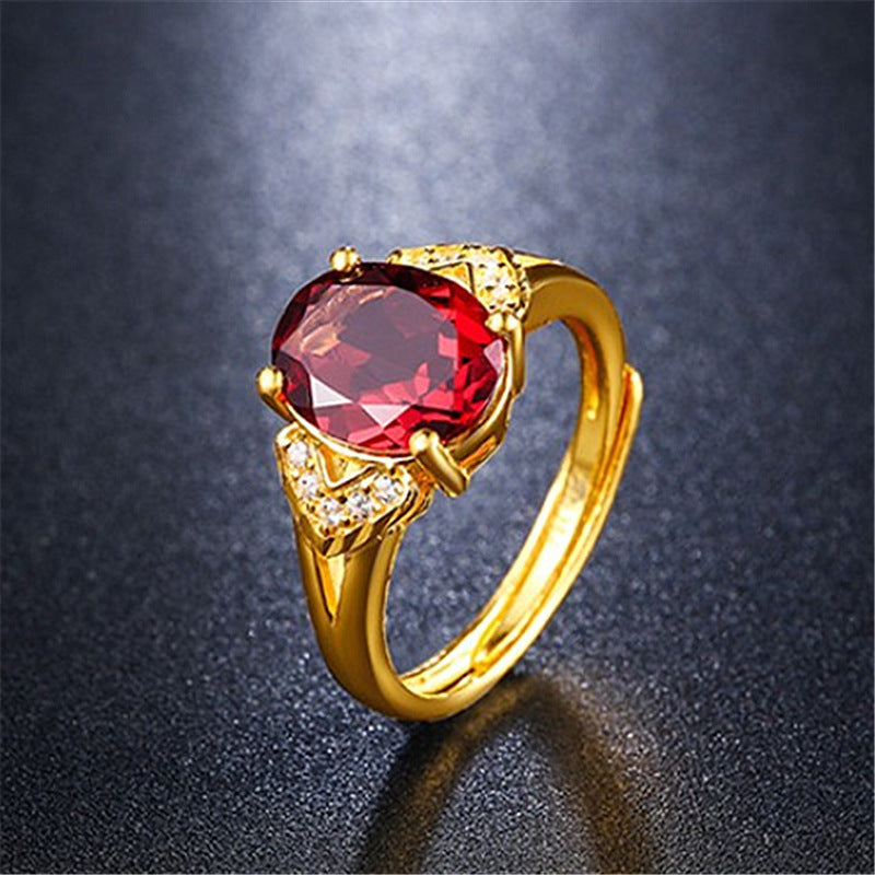 Gold Plated Ring Set With Garnet Adjustable Bijou Her