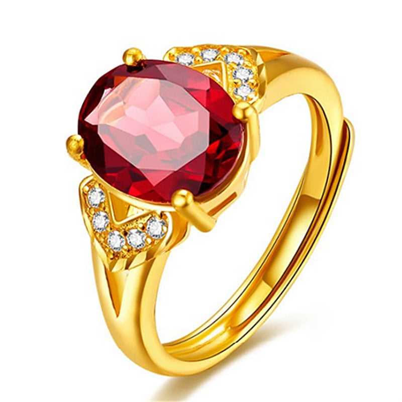 Gold Plated Ring Set With Garnet Adjustable Bijou Her