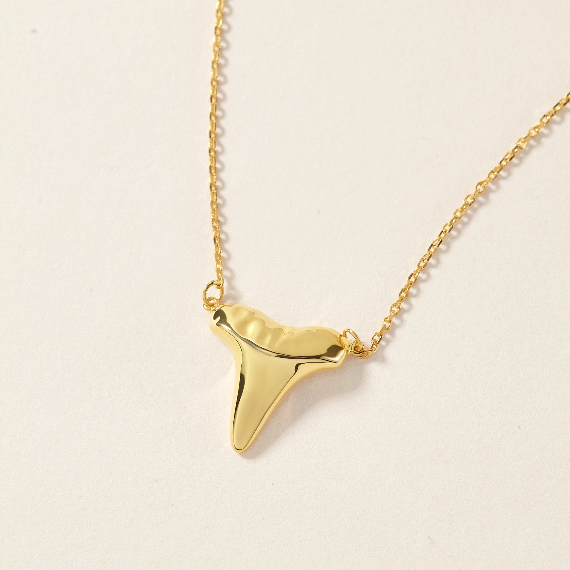"Gold Plated Shark Tooth Tusk Charm Necklace - 925 Sterling Silver, 18" Chain" Bijou Her