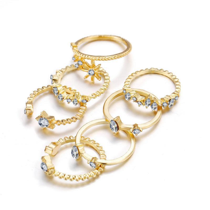 Gold Plated Stars Ring Set with Crystals - Hypoallergenic, Comfort Fit, Made in Italy Bijou Her