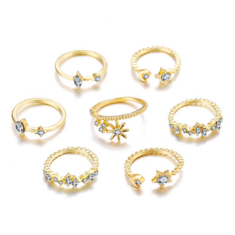 Gold Plated Stars Ring Set with Crystals - Hypoallergenic, Comfort Fit, Made in Italy Bijou Her