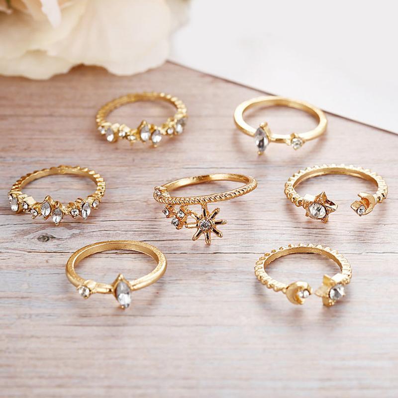 Gold Plated Stars Ring Set with Crystals - Hypoallergenic, Comfort Fit, Made in Italy Bijou Her