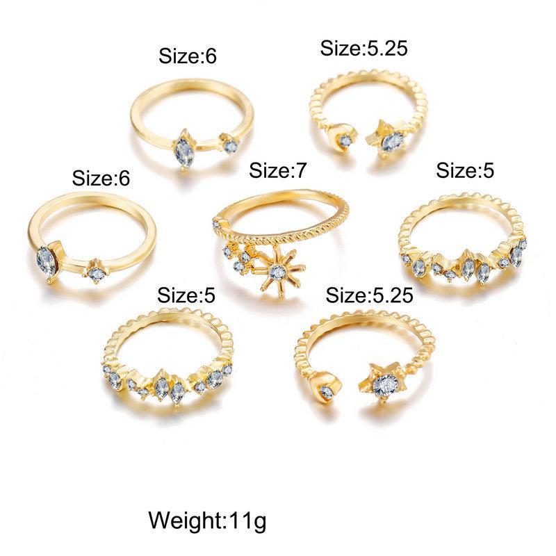 Gold Plated Stars Ring Set with Crystals - Hypoallergenic, Comfort Fit, Made in Italy Bijou Her