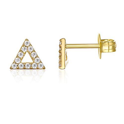 Gold Plated Triangle Stud Earring with Crystals - Hypoallergenic and Comfort Fit Jewelry from Italy Bijou Her