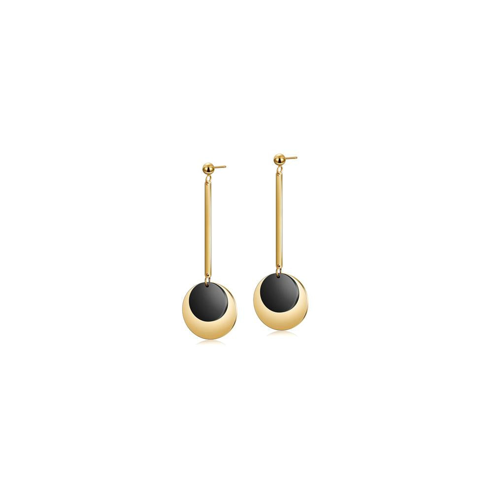Gold and Black Disc Dangle Earrings - Hypoallergenic and Non-Tarnishing Bijou Her