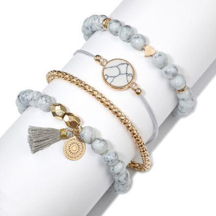 Gold and Marble Four-Piece Bracelet Set with High-Quality Zinc Alloy Bijou Her