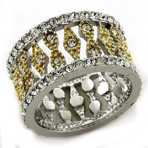 Gold and Rhodium 925 Sterling Silver Ring with Top Grade Crystal - Ships in 1 Day Bijou Her