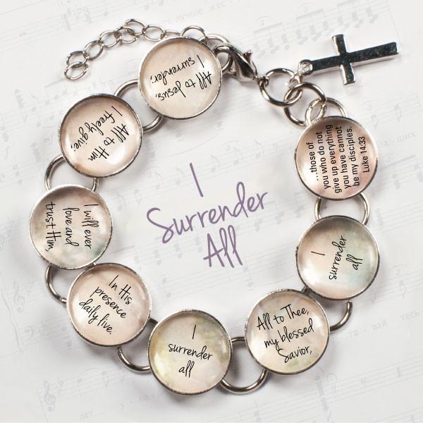 "I Surrender All" Hymn & Scripture Charm Bracelet - Handcrafted with Dangling Cross
Keywords: Hymn, Scripture, Charm Bracelet, Handcrafted, Dangling Cross, Worship Bijou Her