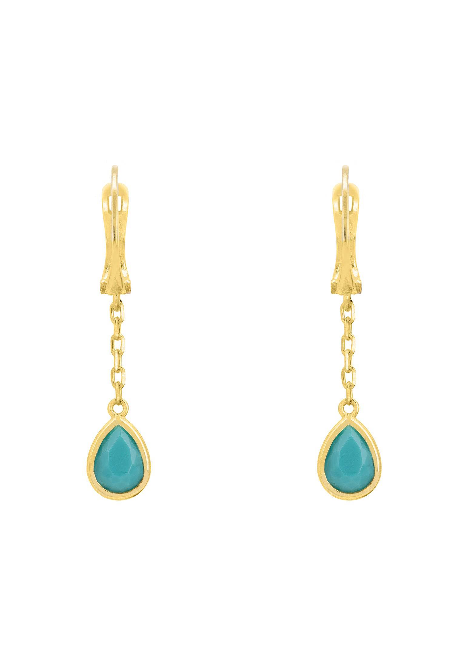 Gold Turquoise Pisa Chain Drop Earrings - Capri Collection Jewelry for Everyday Styling and Birthstones - Jewelry & Watches - Bijou Her -  -  - 