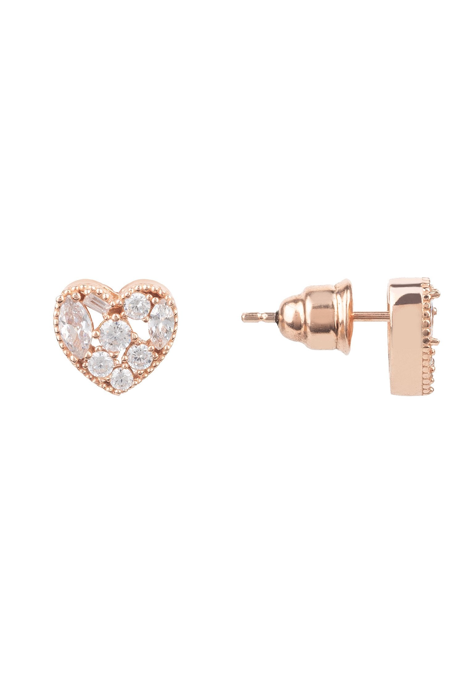 Rosegold Heart Sparkling Stud Earrings - Delicate Baguette Zirconia Jewelry for Everyday Styling and Special Occasions - Jewelry & Watches - Bijou Her -  -  - 