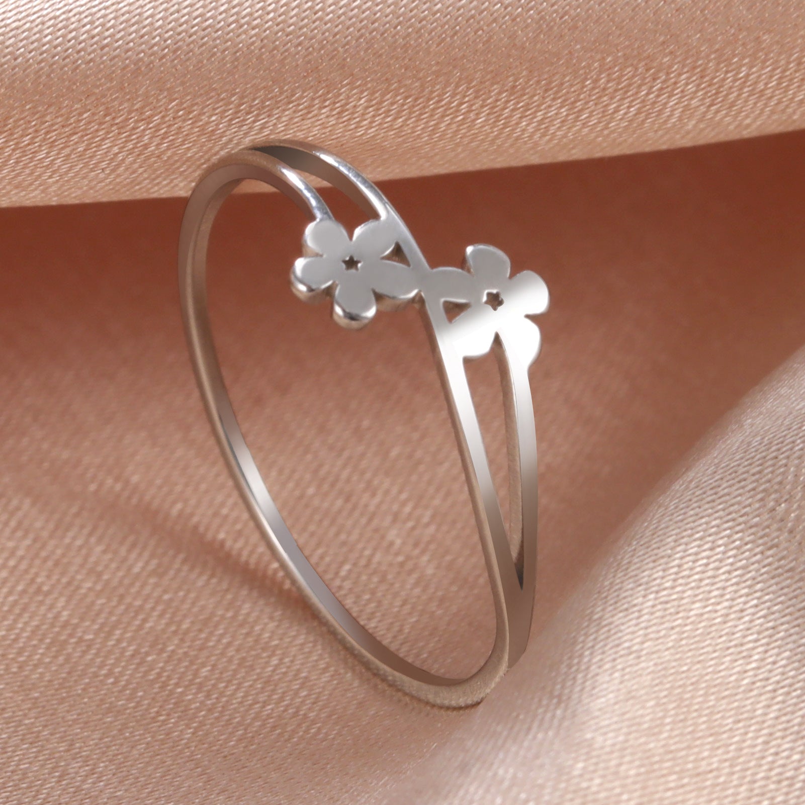 Two Flower Ladies Fashion Ring - 0 - Bijou Her -  -  - 