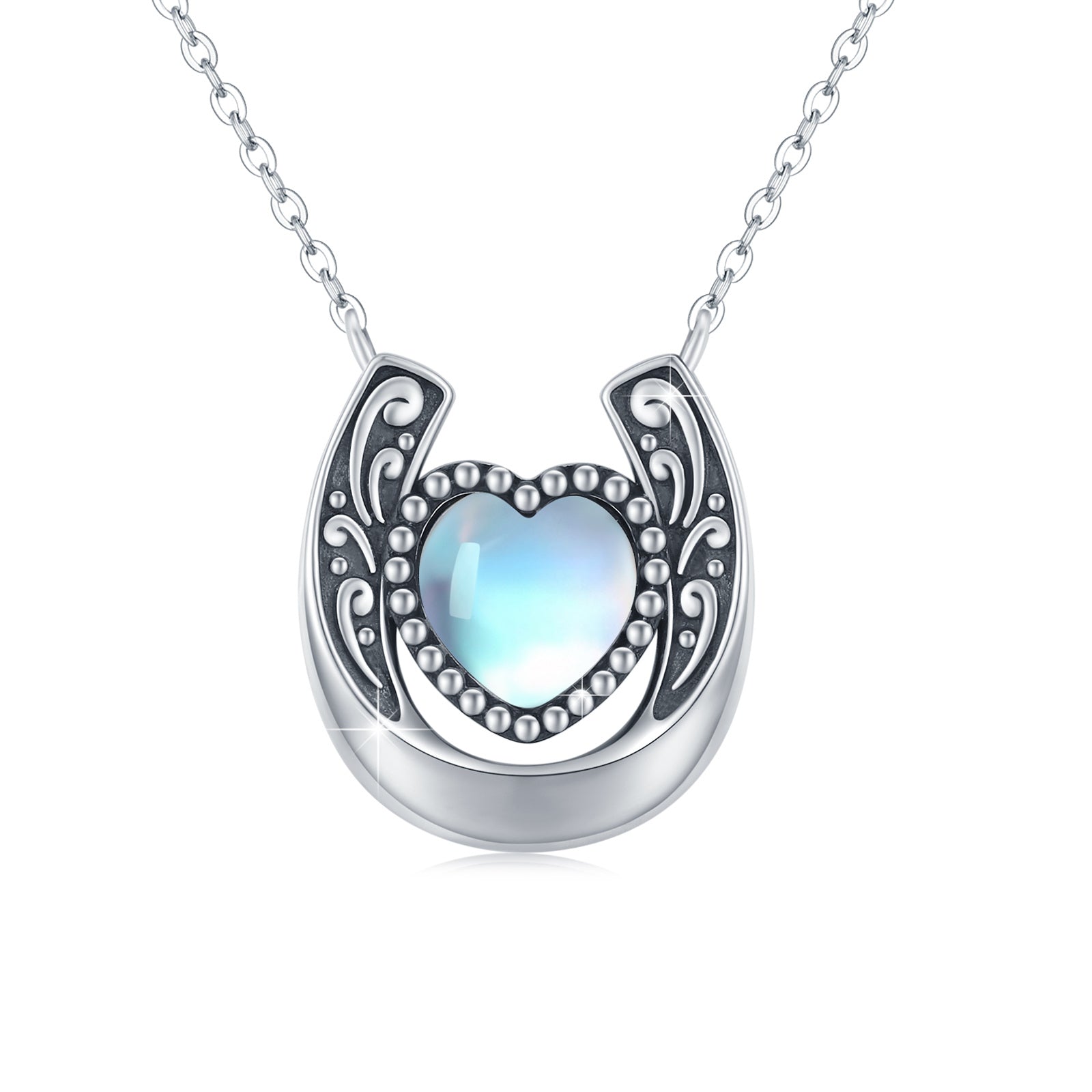 Moonstone Horseshoe Pendant Necklace in 925 Sterling Silver - 5 - Bijou Her - style -  - 