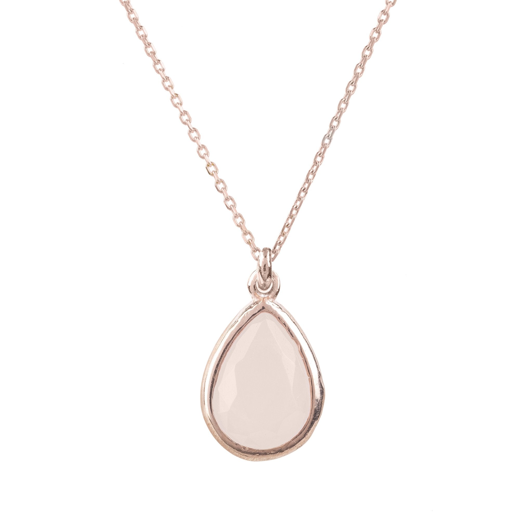 Rose Quartz Teardrop Necklace - Capri Collection, 925 Sterling Silver, 22ct Rosegold Finish, Ideal Gift, Birthstone Jewelry - Accessories - Bijou Her -  -  - 