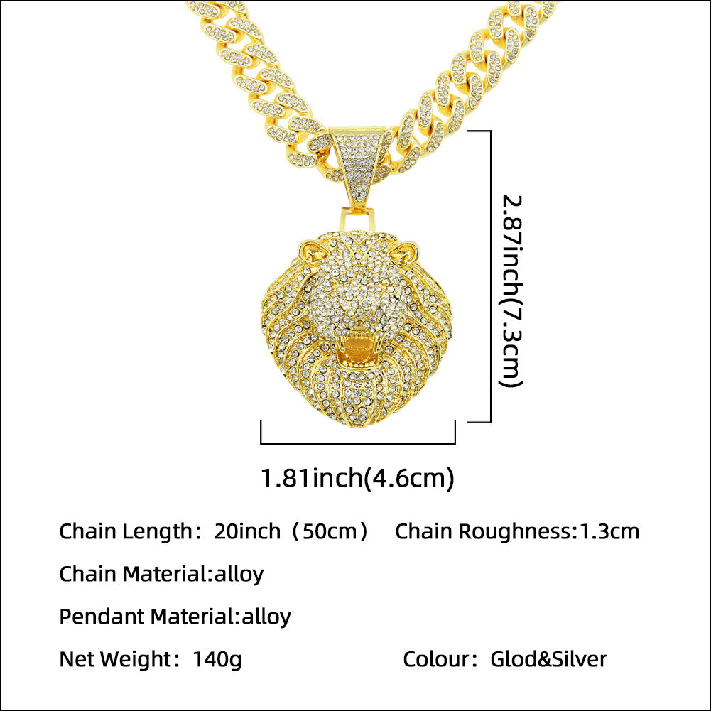 Mens Personalized Full Diamond Three-dimensional Lion Head Pendant Necklace - 0 - Bijou Her -  -  - 