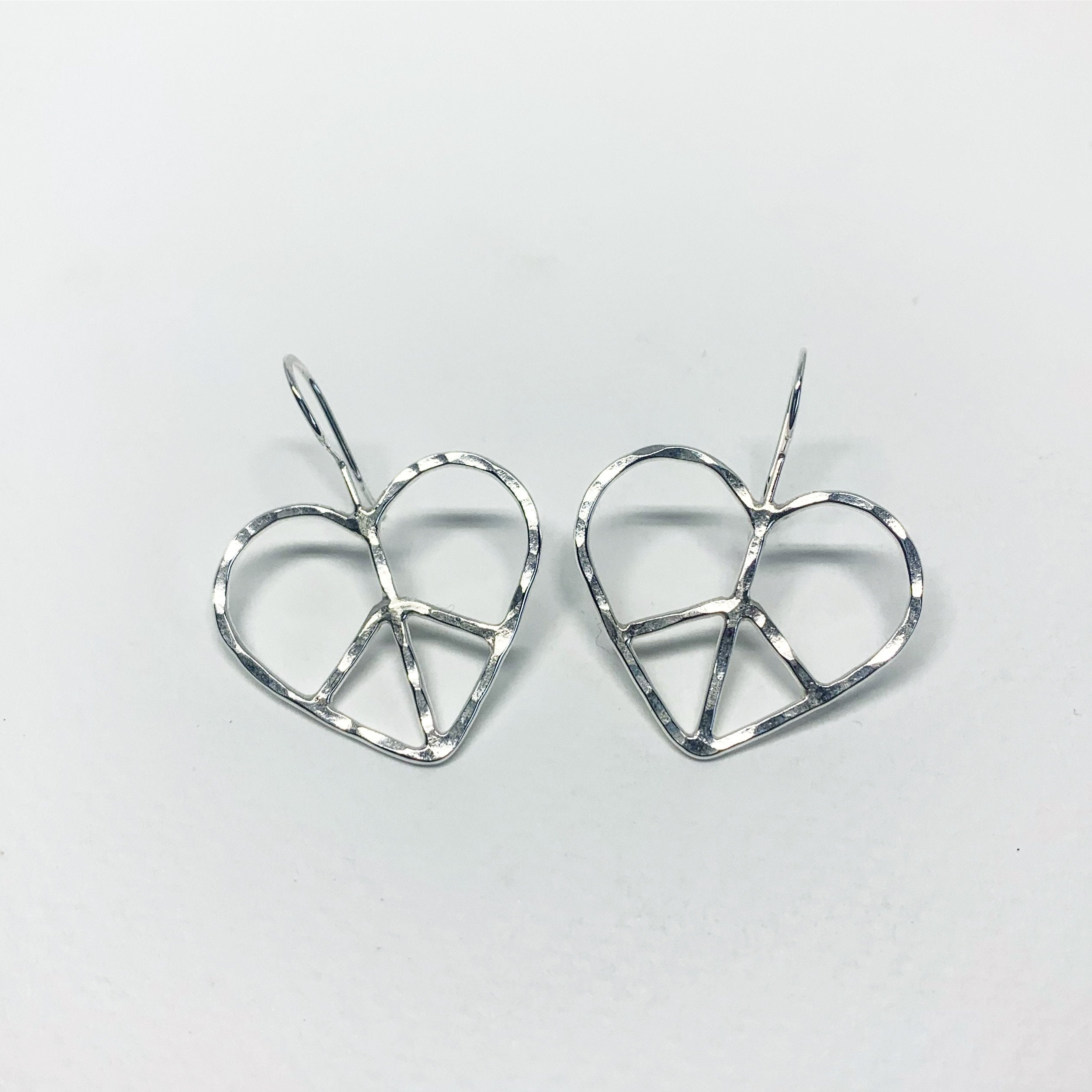 Heart Shaped Peace Sign Earrings - Small - Jewelry & Watches - Bijou Her -  -  - 