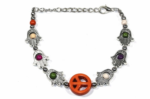 Hamsa Hand and Peace Charm Bracelet - Boho Style with Colorful Beads
Length: 6 inches with 1.5 inch extender. Lobster clasp closure. Base metal, beads. This bracelet features the divine Hamsa Hand - Bracelets - Bijou Her - Color -  - 