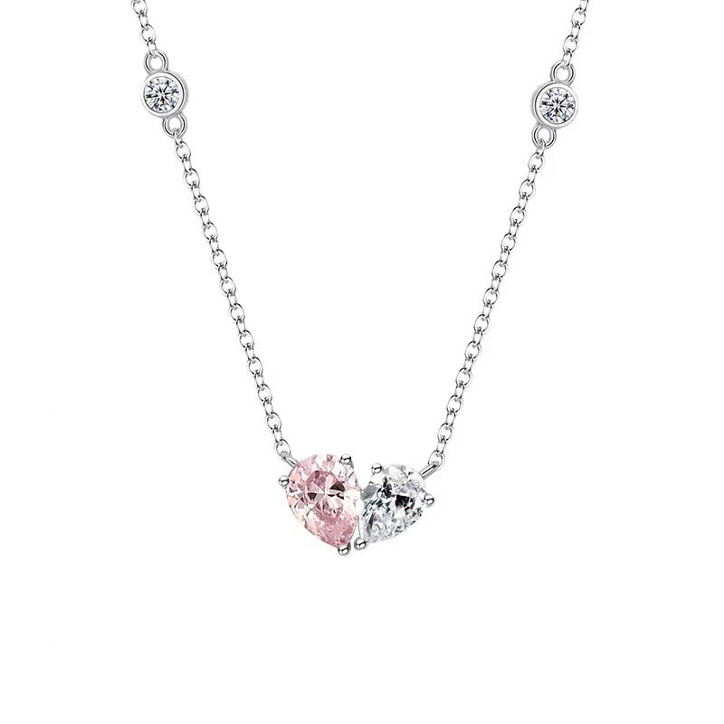 Women's Fashion Simple White Diamond Pink Diamond Companion Necklace - 0 - Bijou Her - Color -  - 