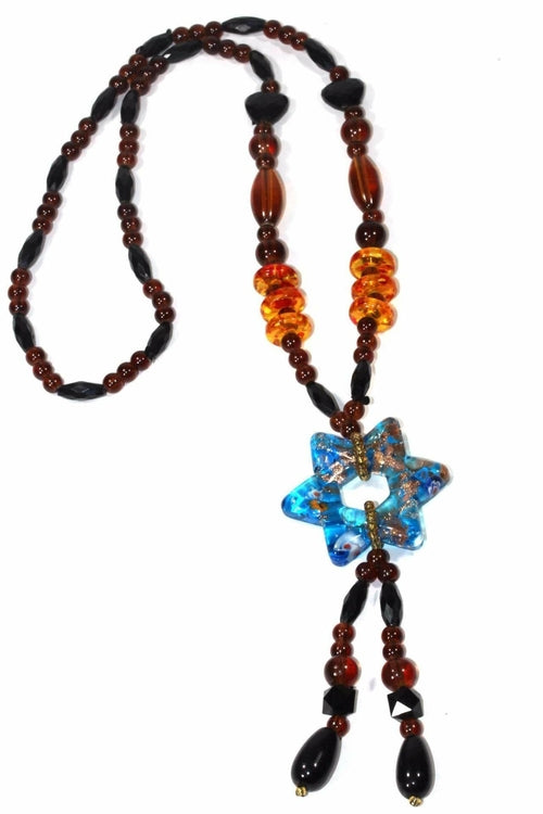 Gypsy Style Star Pendant Necklace with Shimmering Glass Beads - Necklaces - Bijou Her - Color -  - 