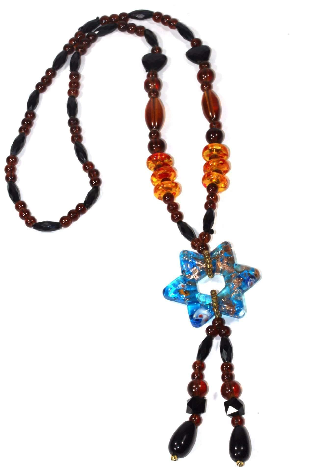 Gypsy Style Star Pendant Necklace with Shimmering Glass Beads - Necklaces - Bijou Her -  -  - 