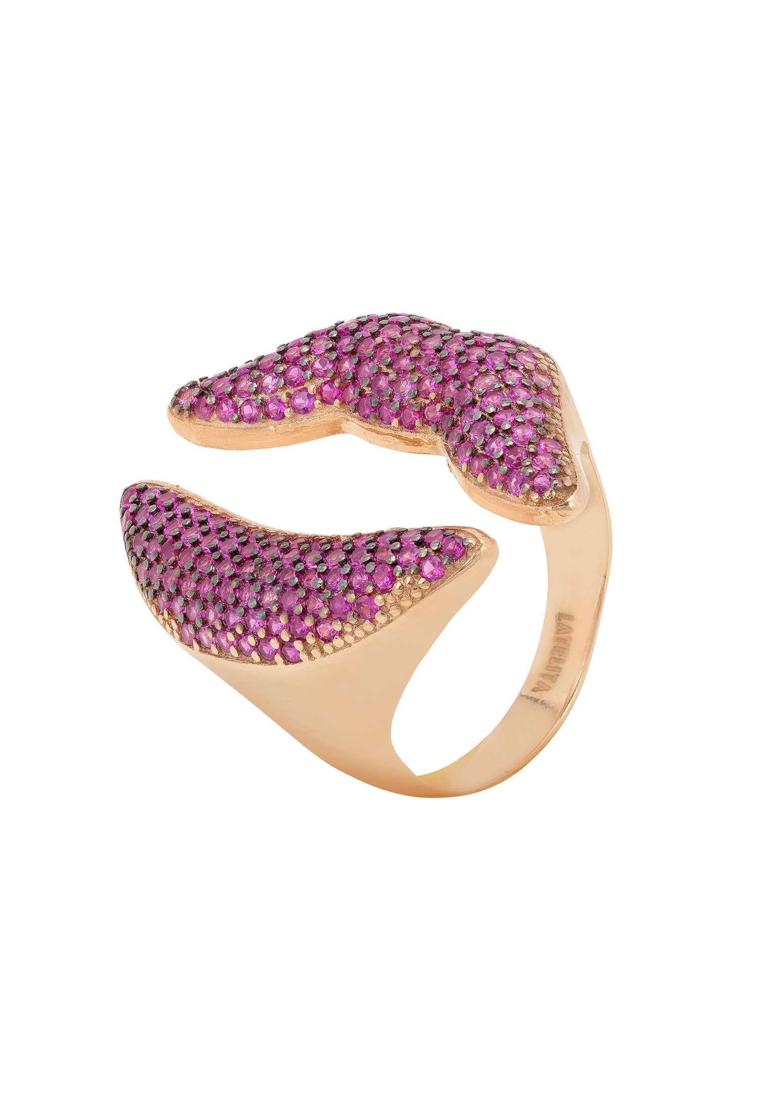 Rosegold Lips Ring with Pink-Red Cubic Zirconia - Playful Statement Piece for Everyday Styling and Gifts - Jewelry & Watches - Bijou Her -  -  - 