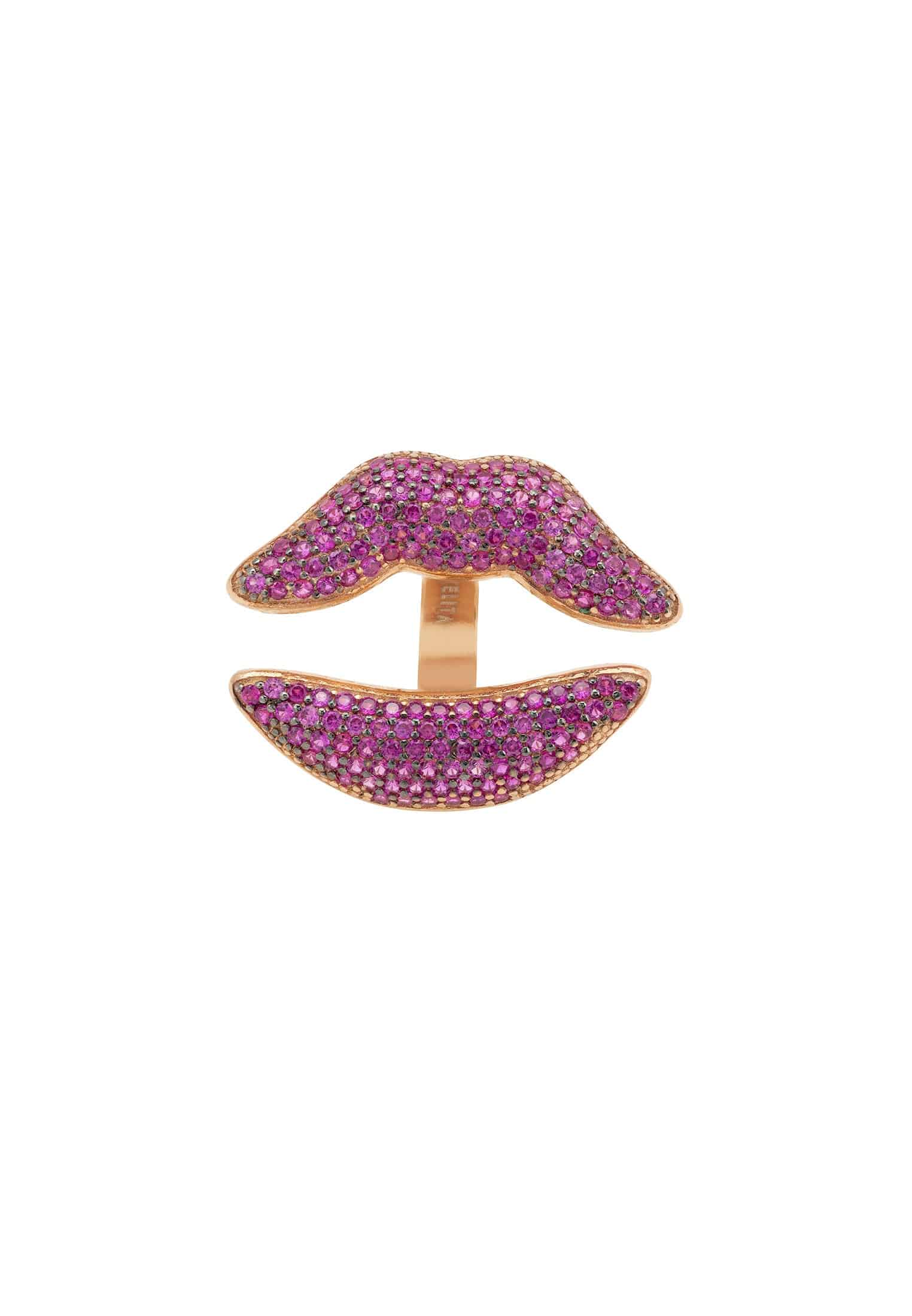 Rosegold Lips Ring with Pink-Red Cubic Zirconia - Playful Statement Piece for Everyday Styling and Gifts - Jewelry & Watches - Bijou Her -  -  - 
