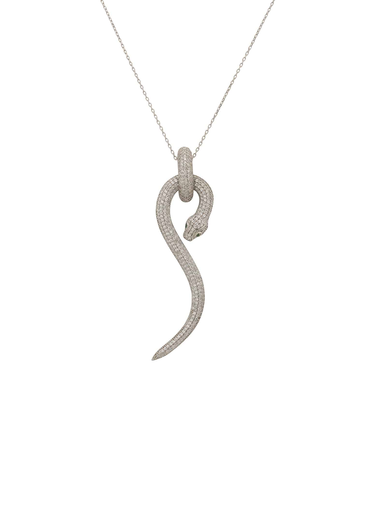 Silver Anaconda Pendant Necklace with Zircon Accents - 925 Sterling Silver Jewelry for Everyday Wear - Jewelry & Watches - Bijou Her -  -  - 