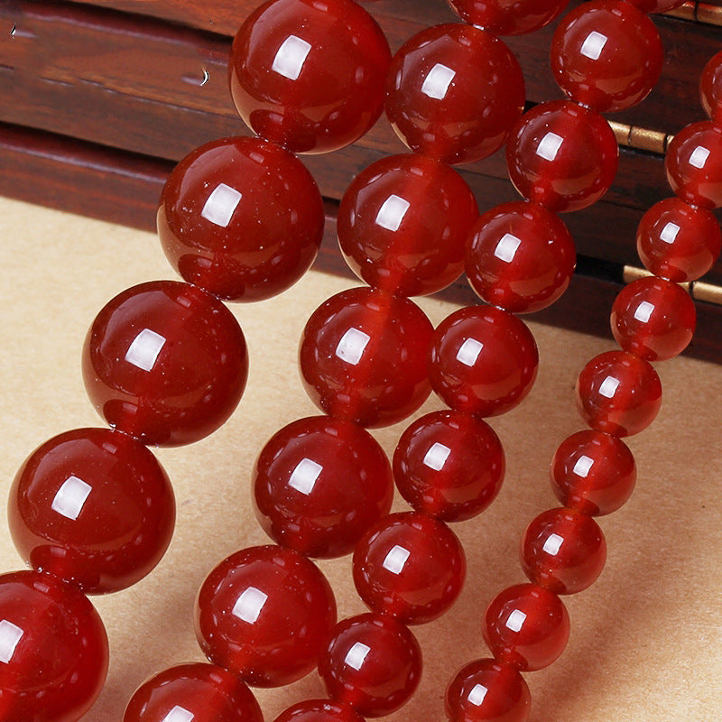 Natural 7A Red Agate Round Bead Loose Bead Long Chain - 0 - Bijou Her -  -  - 