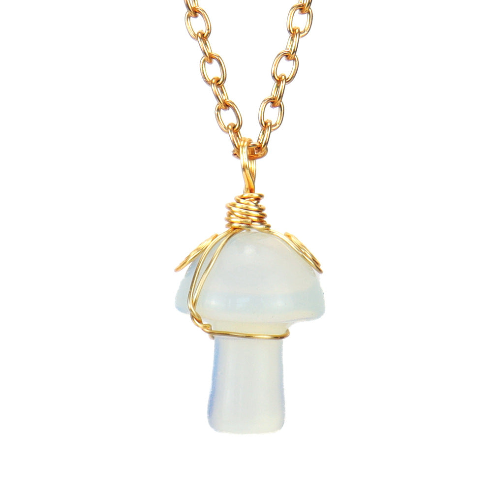 Handwoven Crystal Agate Small Mushroom Pendant Necklace - 0 - Bijou Her - Color -  - 