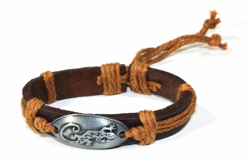 Handmade Tribal Style Leather Bracelet with Animal and Symbol Carvings - Adjustable Chord Closure - Jewelry & Watches - Bijou Her - Color - Material - Special Features