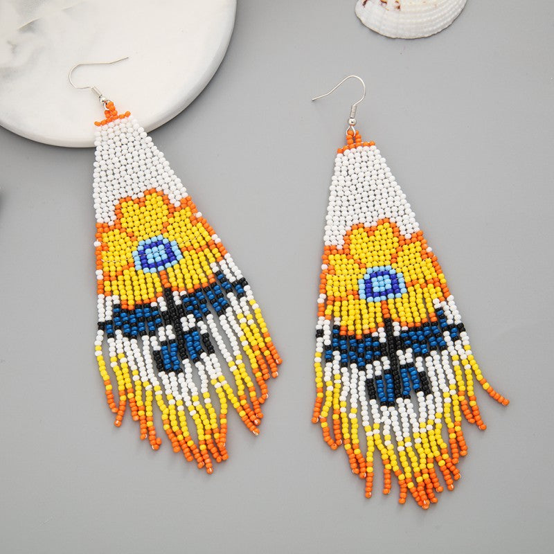 Long Bohemian Flower Tassel Earrings - 0 - Bijou Her -  -  - 