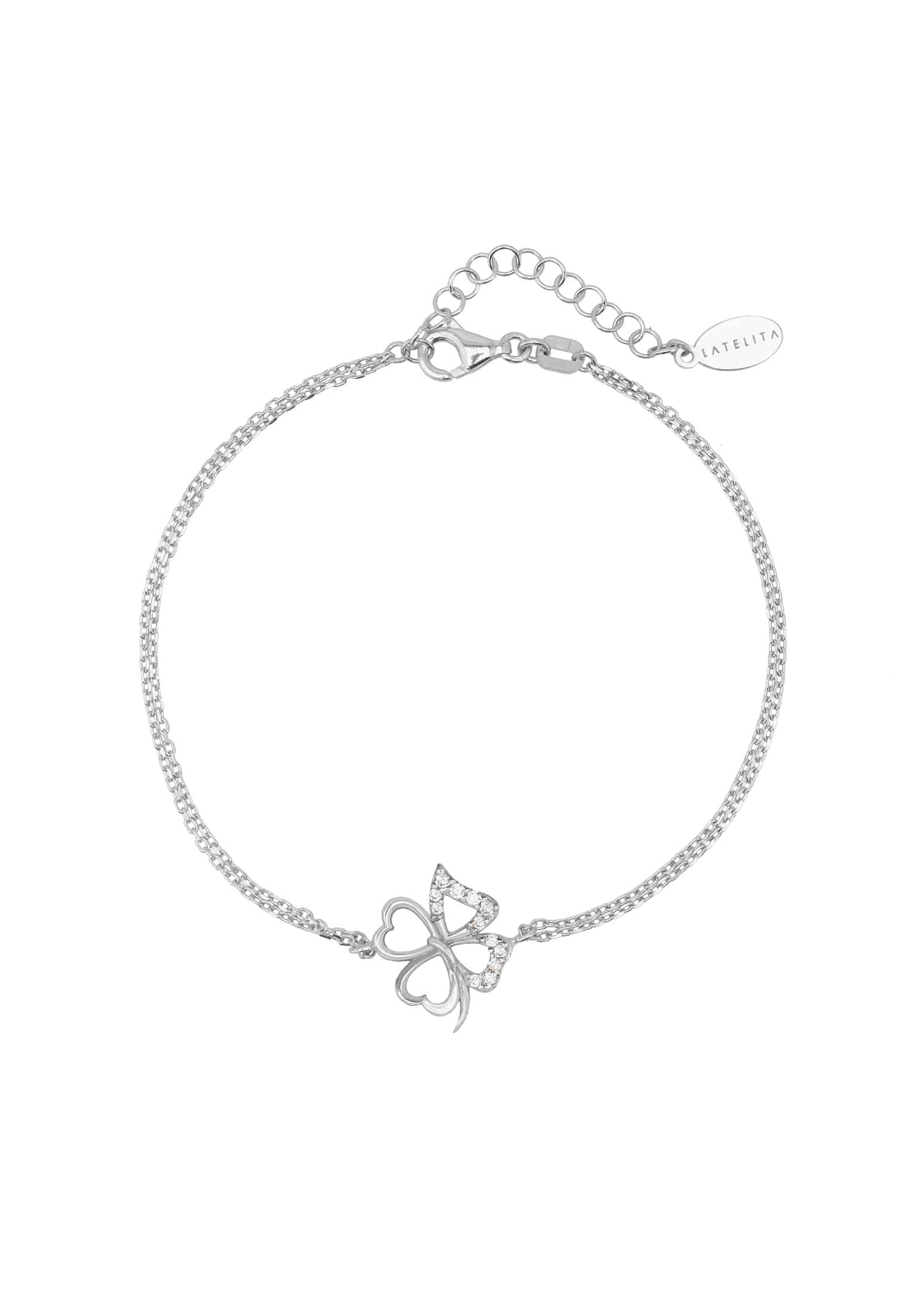 Sterling Silver Lucky Shamrock Clover Bracelet with Zirconia Accents - Jewelry & Watches - Bijou Her -  -  - 