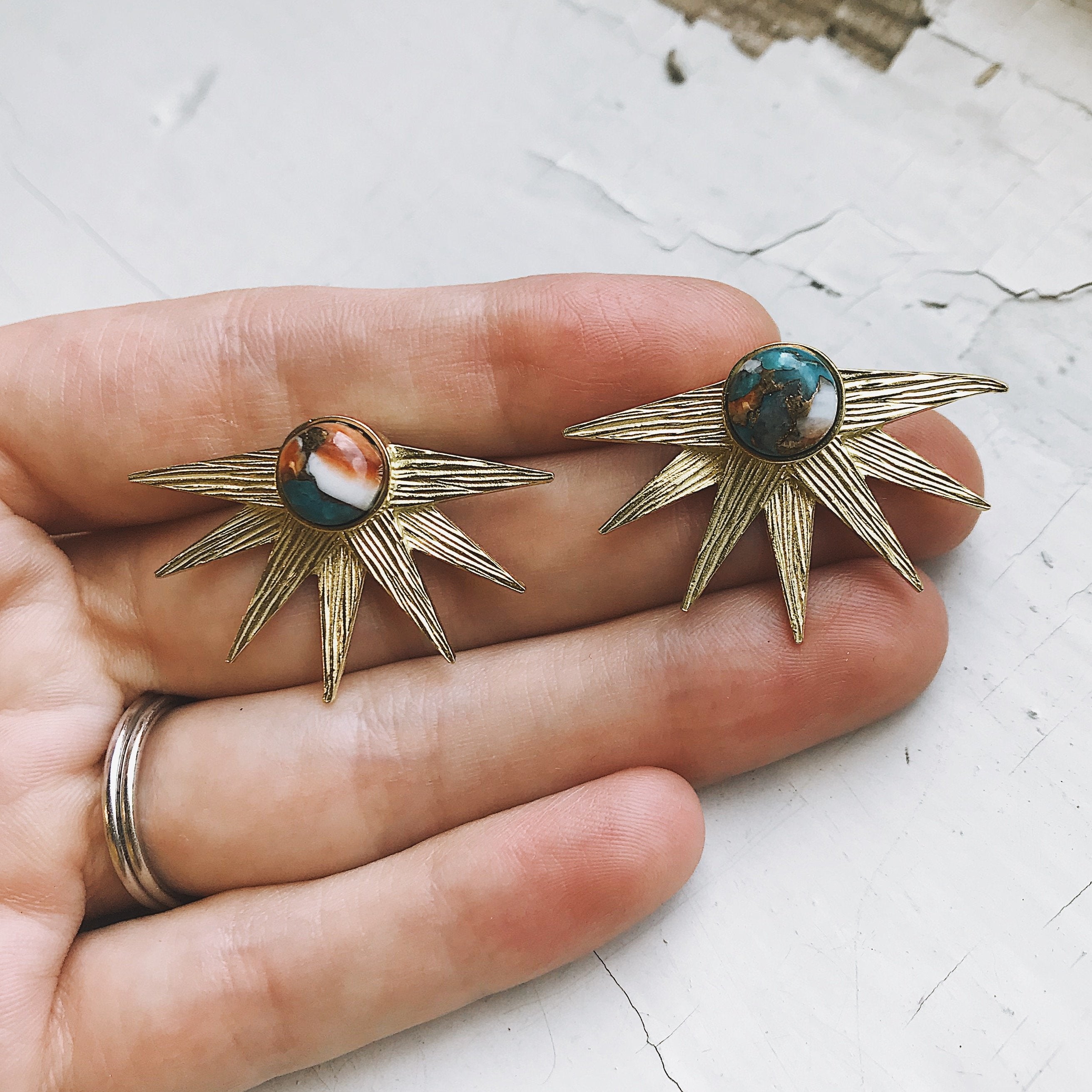 Sun Goddess Earrings with Copper Oyster Turquoise - Jewelry & Watches - Bijou Her -  -  - 