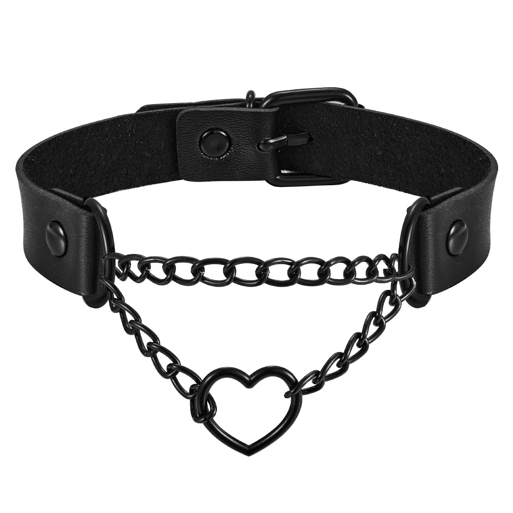Gothic Heart PU Leather Chocker Pendant Necklace Buckle Jewelry - 4 - Bijou Her -  -  - 