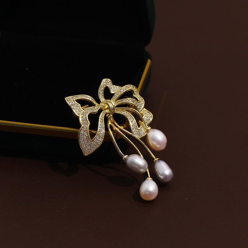 Women's Bowknot Pearl Brooch Freshwater Pearl - 0 - Bijou Her -  -  - 