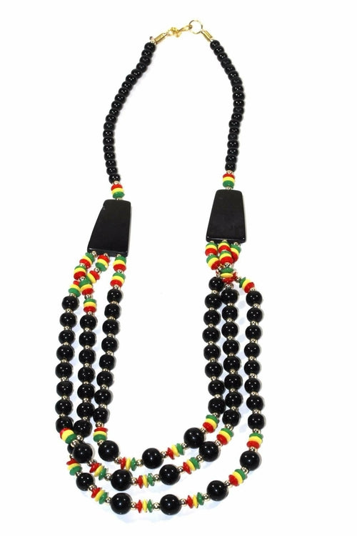 Rasta Style Punk Reggae Necklace with Onyx and Rasta Beads - Includes Surprise Gift! - Necklaces - Bijou Her - Size - Color - Design