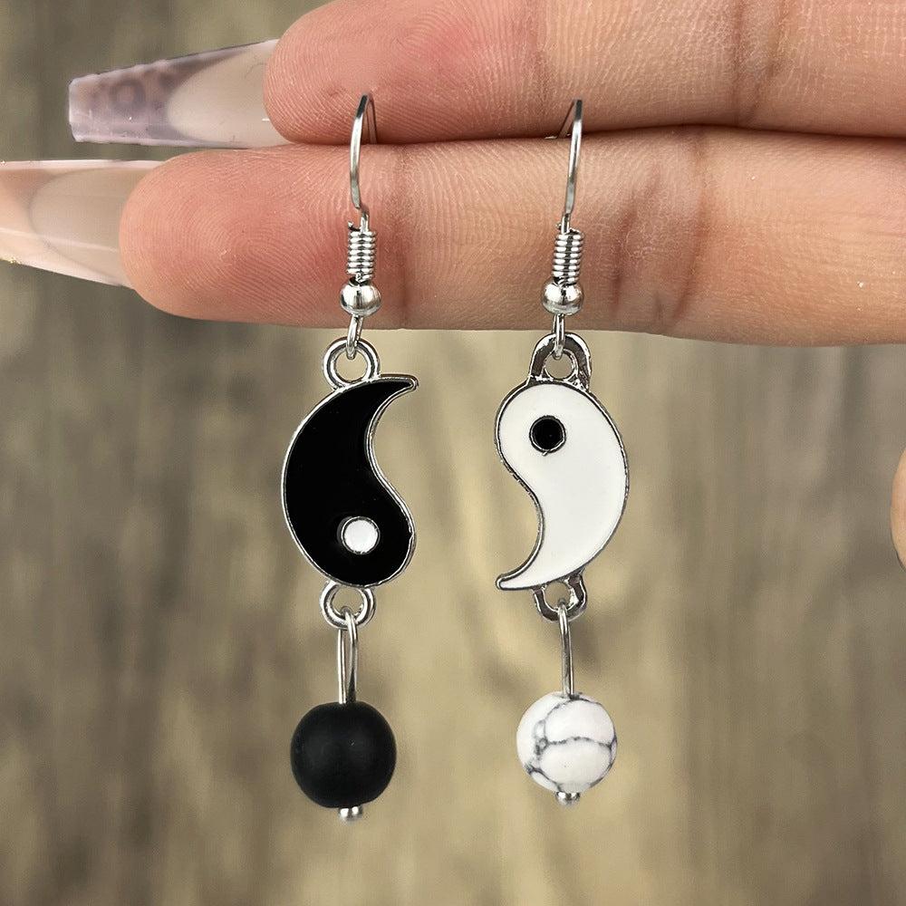 Personalized Oil Drop Black And White Tai Chi Gossip Earring Fashion - 0 - Bijou Her - Color -  - 