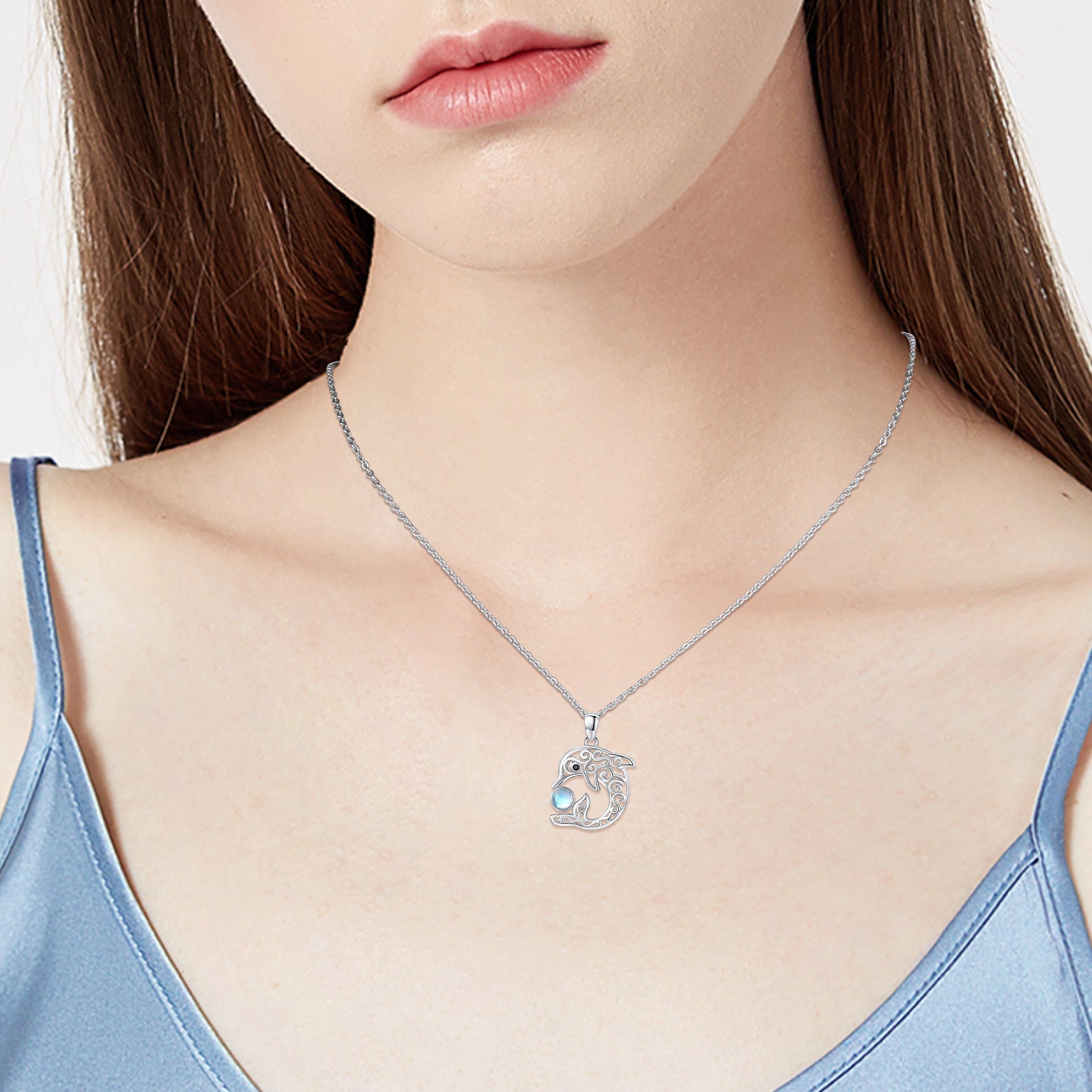 Moonstone Celtic Dolphin Pendant Necklace in 925 Sterling Silver - 5 - Bijou Her -  -  - 