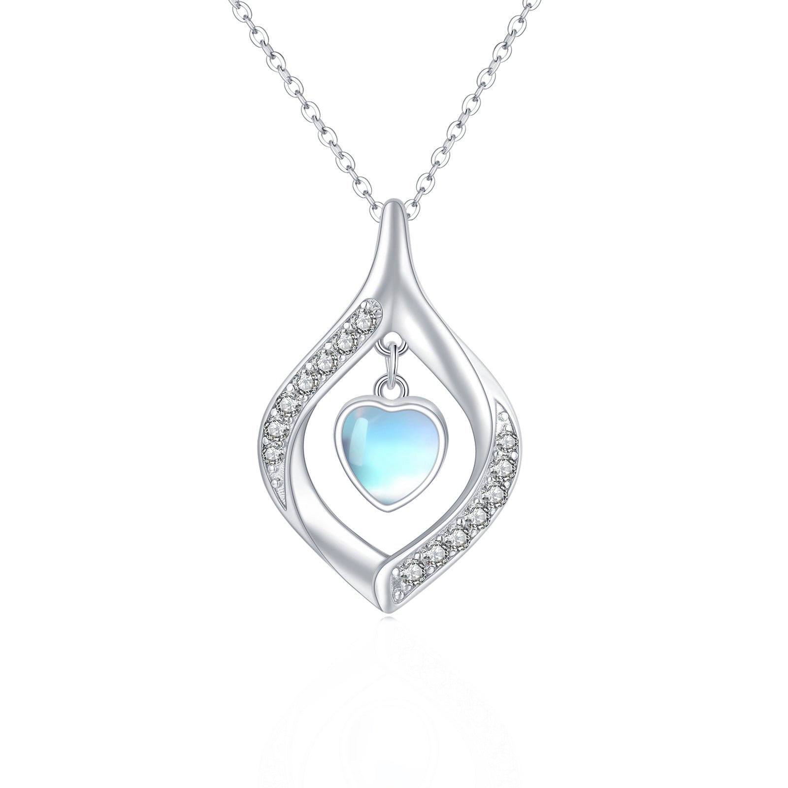 Love Heart Moonstone Pendant Necklace with Cubic Zircon in 925 Sterling Silver - 5 - Bijou Her - style -  - 