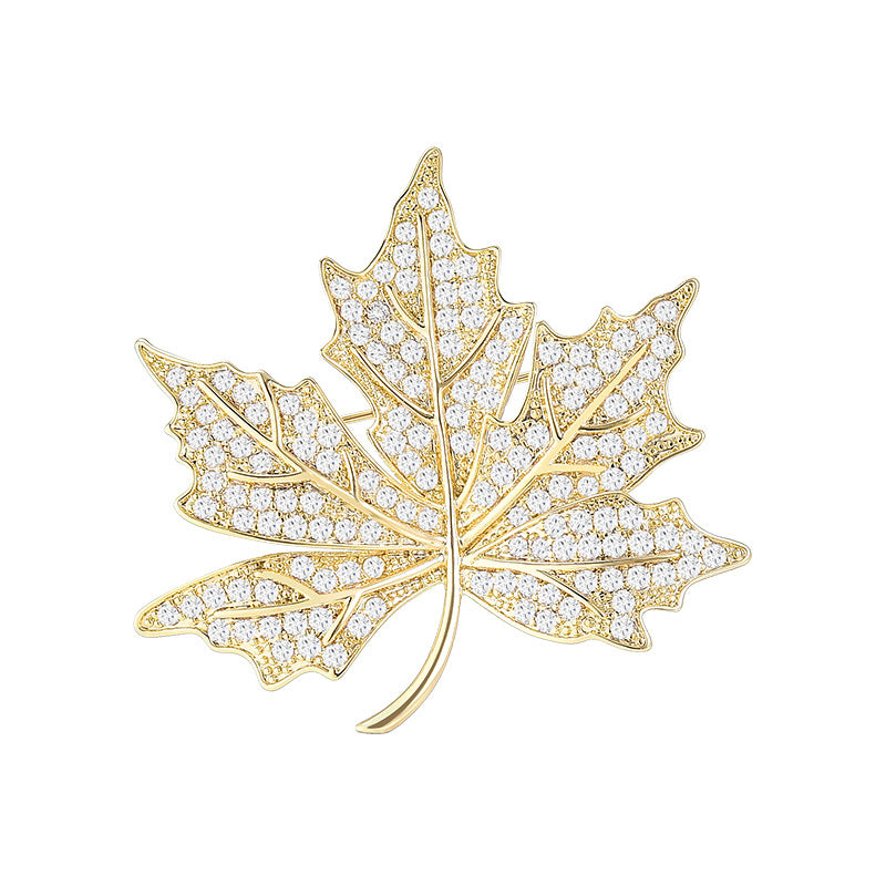 High-end Elegant Golden Maple Leaf Brooch For Women - 0 - Bijou Her - Color -  - 