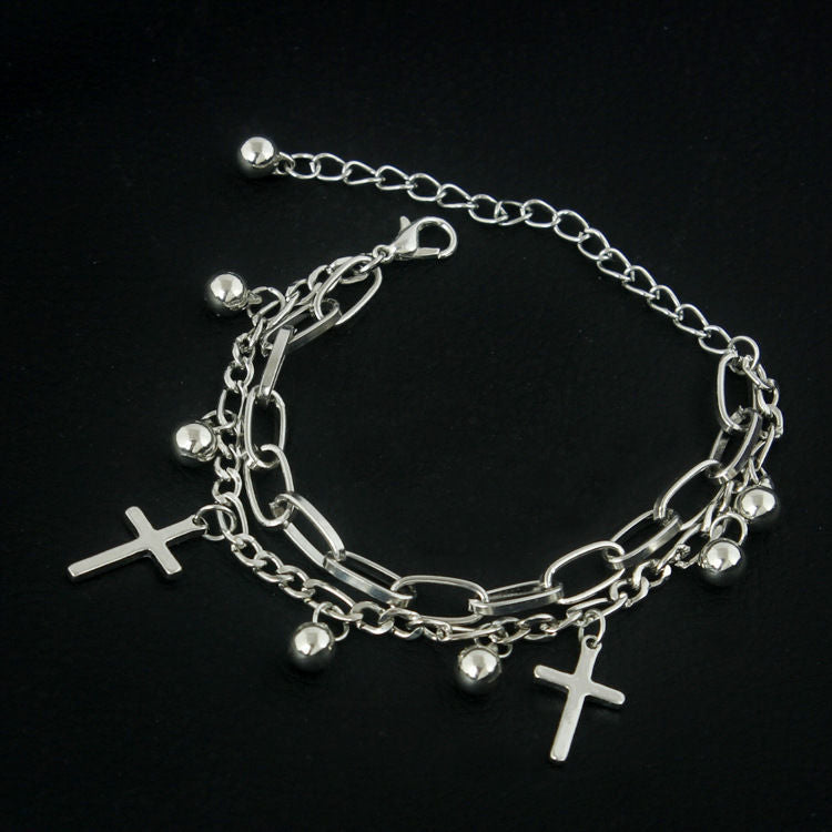 Women's Vintage Cross Double Bracelet - 0 - Bijou Her -  -  - 