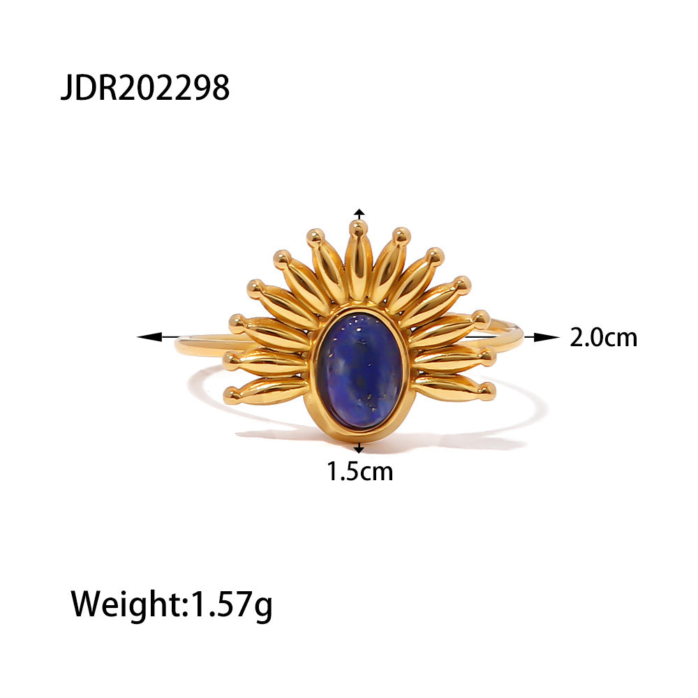 Women's Fashion Stainless Steel With Lapis Lazuli Ring - 0 - Bijou Her - Color -  - 